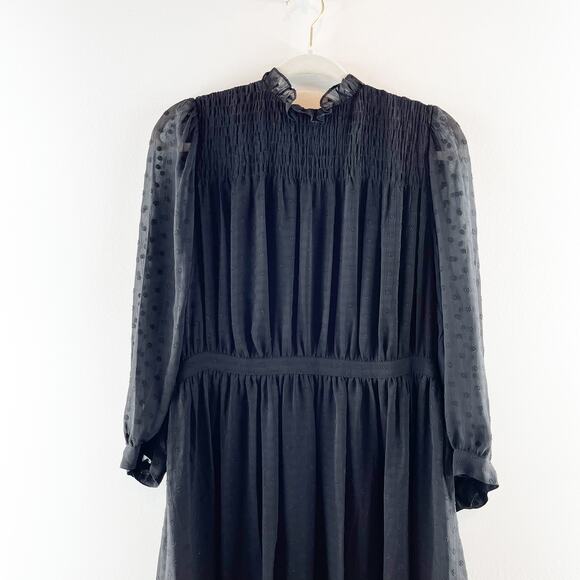 Rebecca Taylor 3/4 Sheer Sleeves Clip Dot Mini Dress Black 8 - Picture 5 of 10